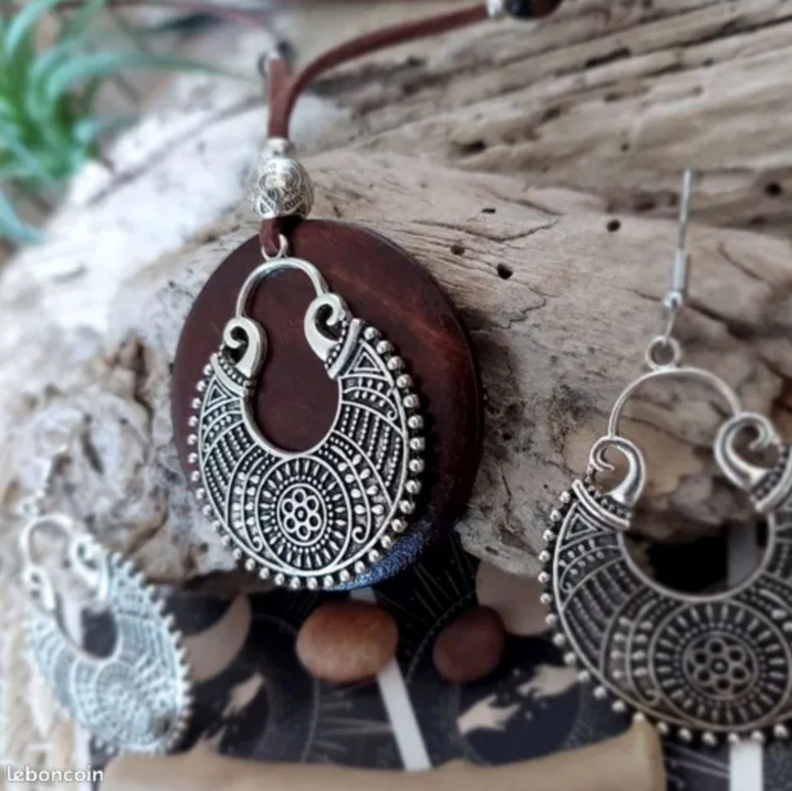 Conjunto boêmio étnico de círculo, madeira chocolate, colar longo com várias contas – photo 8